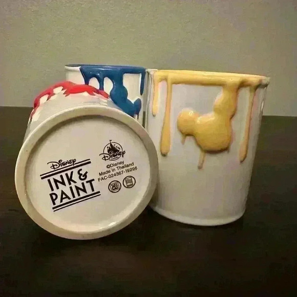 Walt Disney Ink & Paint Ceramic Cup Set of 4 Mickey Mouse Ear Drips Mug Jar Lot - Picture 3 of 4